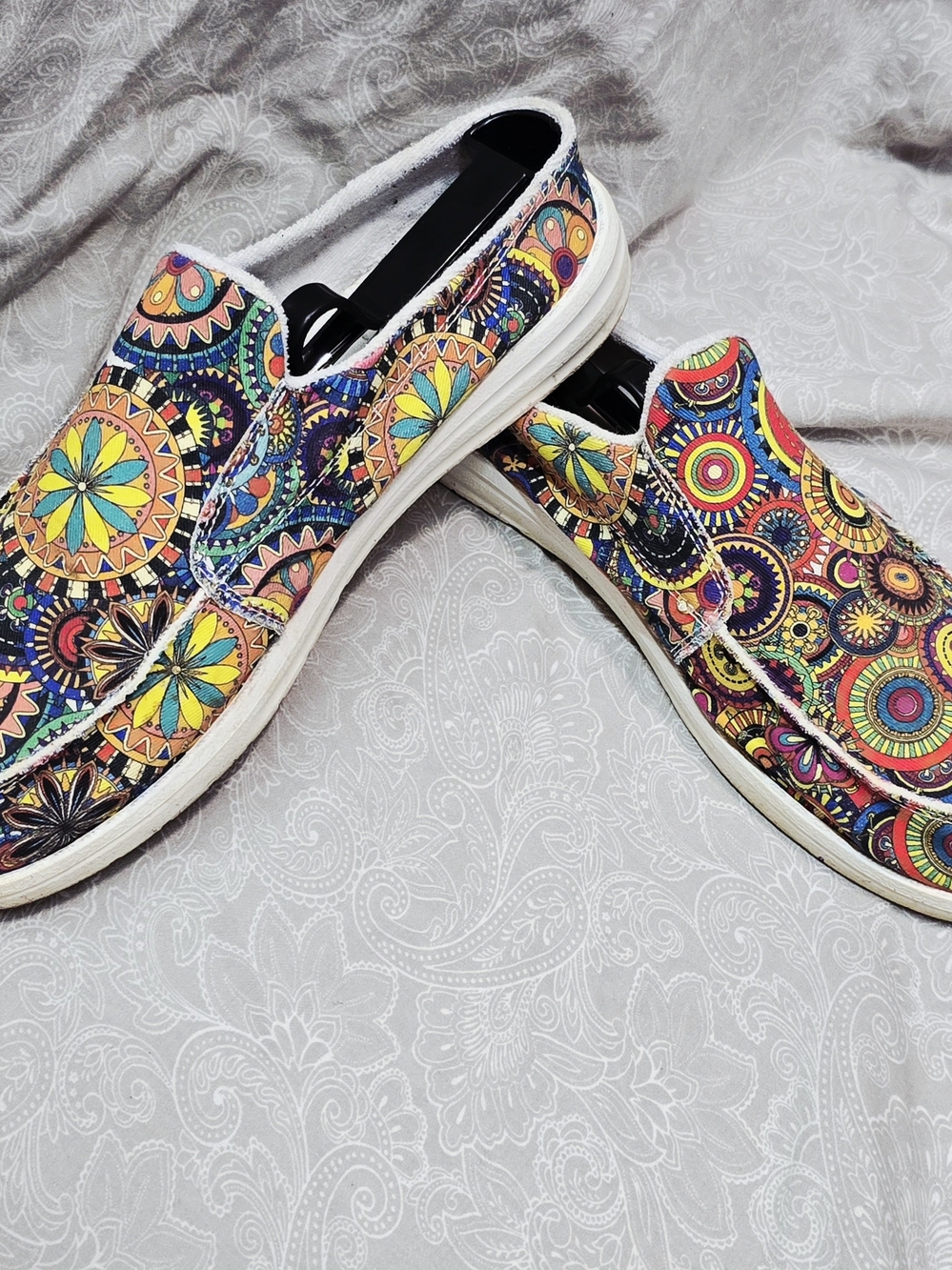 Retro Boho Mandala Wheel Canvas Slip On Loafer Mules EUR 41 US Size 10